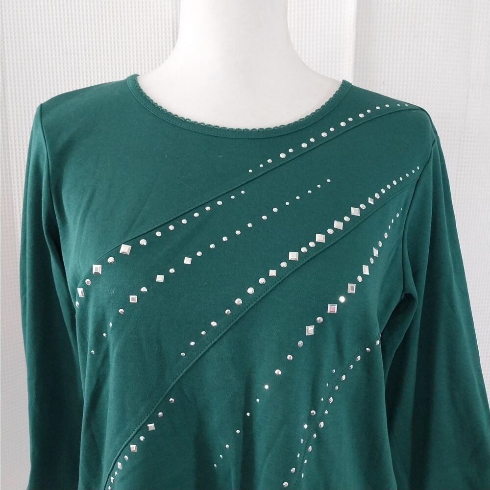 NWT@$54! ALFRED DUNNER! EMERALD GREEN 3/4 SLEEVED, SILVER STUDDED TOP SZ PS - Picture 3 of 9